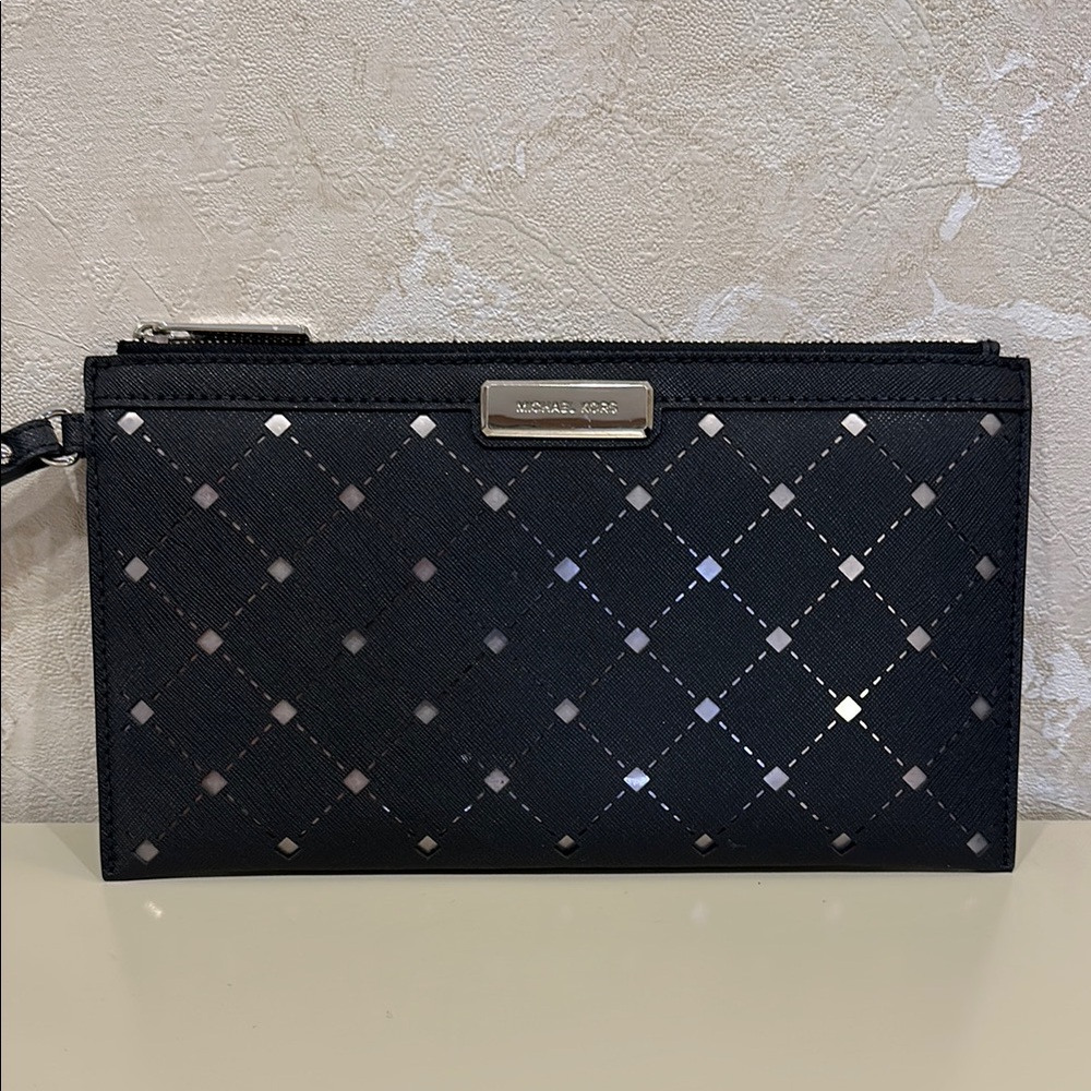 Michael Kors Black Clutch/Wristlet with Silver Accents